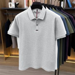 2026 Summer New Men's 100% Mercerized Cotton Short Sleeve Polo Shirt Premium Casual Business Breathable Tops with Striped Detail