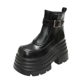 New Women Fur Ankle Boots Thick Sole Leather Combat Motorcycle Boot Autumn Winter Warm Plush High Platform Snow Shoes Woman 10CM