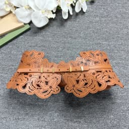 Openwork carved  waistband, bohemian leather wide belt dress, tunic with geometric trim, wide belt