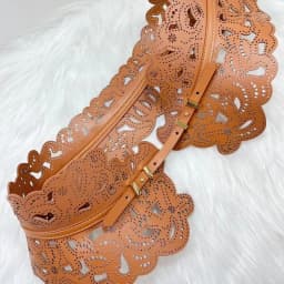Openwork carved  waistband, bohemian leather wide belt dress, tunic with geometric trim, wide belt