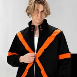 Mens Jacket Harajuku American Streetwear Color Block Patchwork Zip Up Long Sleeve Coat Loose Fit Casual Unisex Fashion Trend New