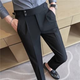 Men Pants Classic Men's Office Trousers Slim Fit High Waist Vintage Pockets for Formal Business Style Elegant Formal Pants