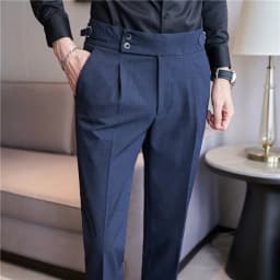 Men Pants Classic Men's Office Trousers Slim Fit High Waist Vintage Pockets for Formal Business Style Elegant Formal Pants