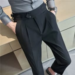 Men Pants Classic Men's Office Trousers Slim Fit High Waist Vintage Pockets for Formal Business Style Elegant Formal Pants