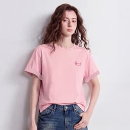 TOYOUTH Women Cotton T-Shirt 2026 Summer New High Low Slit Puppy Patch Embroidery Plaid Turn-up Sleeve Pullover Tops