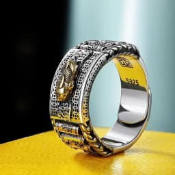 S925 Sterling Silver Retro Lucky Pixiu Rings Silver Open Adjustable Ring Traditional Culture Pixiu Ring for Women