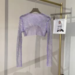 2025 New Summer Sexy Bright Diamond Short Thin Tops Slim Hot Drill Long-sleeved T-shirt Sexy Leak Waist Blouse