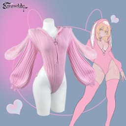 KORURACLUB Gray knitted long-sleeved Jumpsuit sweater pink Bunny girl Cute Plush rabbit tail