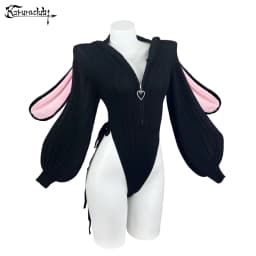 KORURACLUB Gray knitted long-sleeved Jumpsuit sweater pink Bunny girl Cute Plush rabbit tail