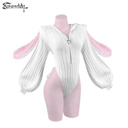 KORURACLUB Gray knitted long-sleeved Jumpsuit sweater pink Bunny girl Cute Plush rabbit tail