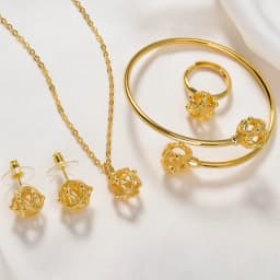 Diana Baby Bohemia 4pcs Luxury Dubai Earrings Gold Plated Bracelet Necklace Wedding Bride Ring Jewelry Sets For Women Gift