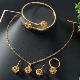 Diana Baby Bohemia 4pcs Luxury Dubai Earrings Gold Plated Bracelet Necklace Wedding Bride Ring Jewelry Sets For Women Gift