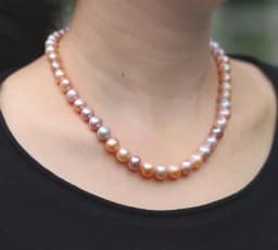 Real Photo 18" AAA Japanese Akoya 9-10 mm Lavender Purple Pink Pearl Necklace 14K Yellow Gold Clasp Same Style Bracelet 7.5-8 in