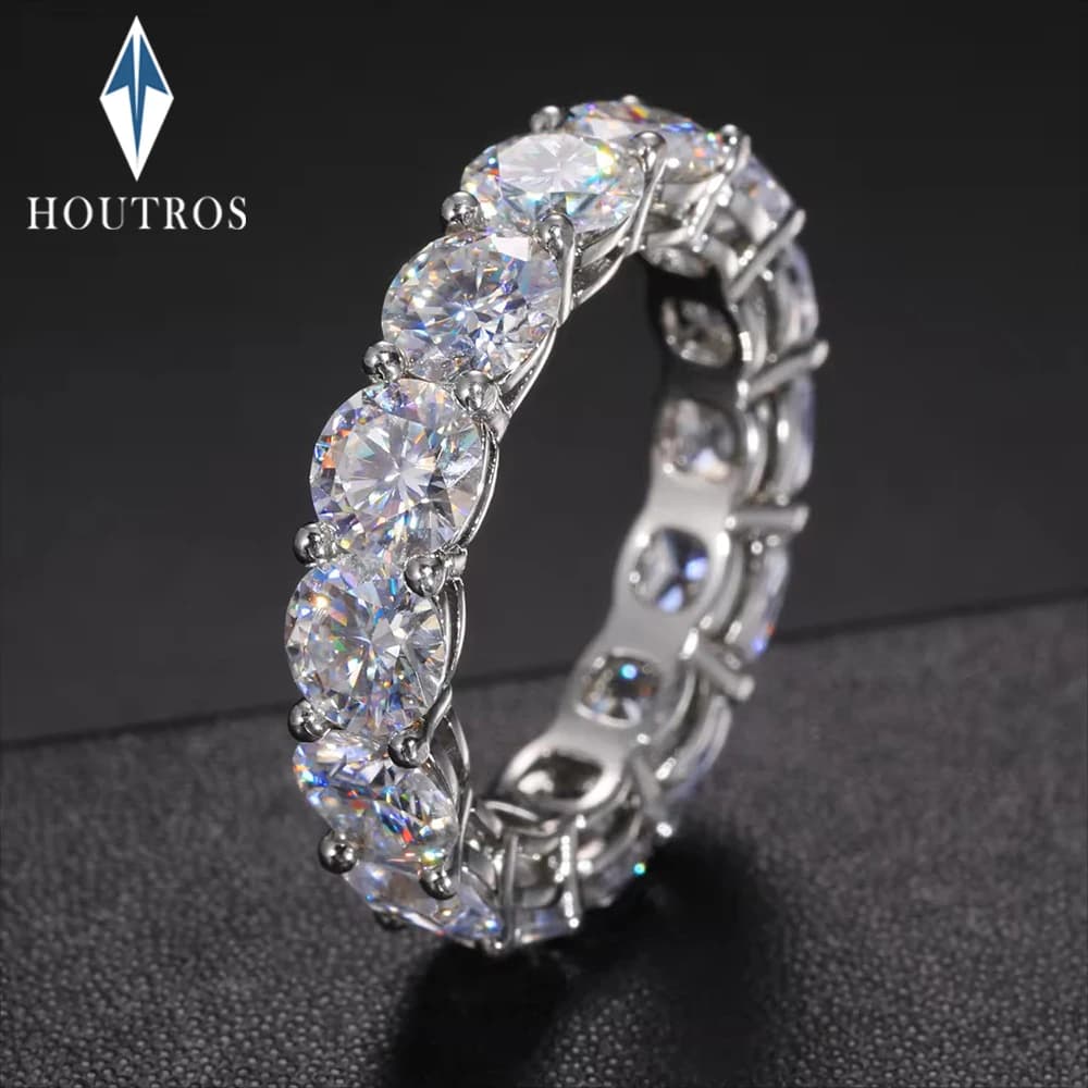 5mm D Color Moissanite Row Ring 925 Sterling Silver Diamond Wedding Band Rings For Women Certified Fine Jewelry Gift Houtros