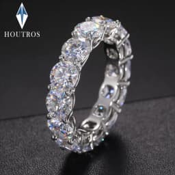 5mm D Color Moissanite Row Ring 925 Sterling Silver Diamond Wedding Band Rings For Women Certified Fine Jewelry Gift Houtros