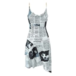 2025 Women Newspaper Letter Print Irregular Hem Sexy Dresses Thin Straps With Chain Backless  Summer Short Dress