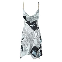 2025 Women Newspaper Letter Print Irregular Hem Sexy Dresses Thin Straps With Chain Backless  Summer Short Dress