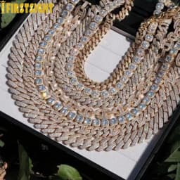 New Iced Out Bling 19mm Cuban Chain Necklace Two Tone Color Rectangle CZ Cubic Zirconia Miami Necklaces Men Hip Hop Jewelry