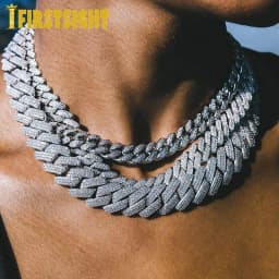 New Iced Out Bling 19mm Cuban Chain Necklace Two Tone Color Rectangle CZ Cubic Zirconia Miami Necklaces Men Hip Hop Jewelry