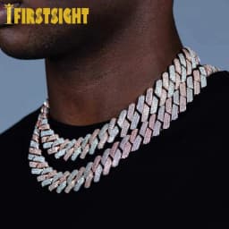 New Iced Out Bling 19mm Cuban Chain Necklace Two Tone Color Rectangle CZ Cubic Zirconia Miami Necklaces Men Hip Hop Jewelry