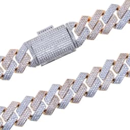 New Iced Out Bling 19mm Cuban Chain Necklace Two Tone Color Rectangle CZ Cubic Zirconia Miami Necklaces Men Hip Hop Jewelry