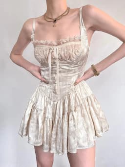 REDDACHiC Medieval Retro Satin Mini Dress & Lace Shorts Coquette Floral Corset Camisole Rompers Date Party Summer Women Clothes