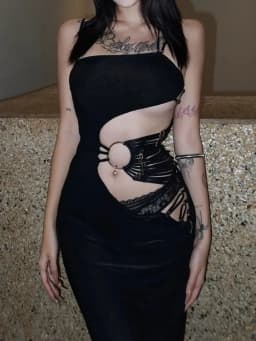 AltGoth Sexy Hollow Out Dress Women Mall Gothic Aesthetic Sleeveless Bodycon Dress Streetwear Elegant Evening Party Dress Female