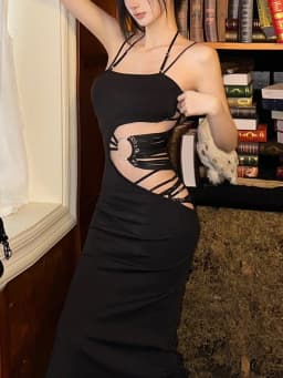 AltGoth Sexy Hollow Out Dress Women Mall Gothic Aesthetic Sleeveless Bodycon Dress Streetwear Elegant Evening Party Dress Female