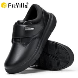 FitVille Extra Wide Men's Shoes Leather Diabetic Shoes Walking for Elder Orthopedic Toes Swollen Feet Non-Slip Arch Support