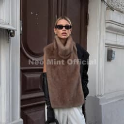 Neo Mint 2025 Brand Fashion Faux Fur Sable Vest Crop Top Autumn Winter Turtleneck Eco Mink Fur Tank Tops Sleeveless Jacket Coat