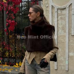 Neo Mint 2025 Brand Fashion Faux Fur Sable Vest Crop Top Autumn Winter Turtleneck Eco Mink Fur Tank Tops Sleeveless Jacket Coat