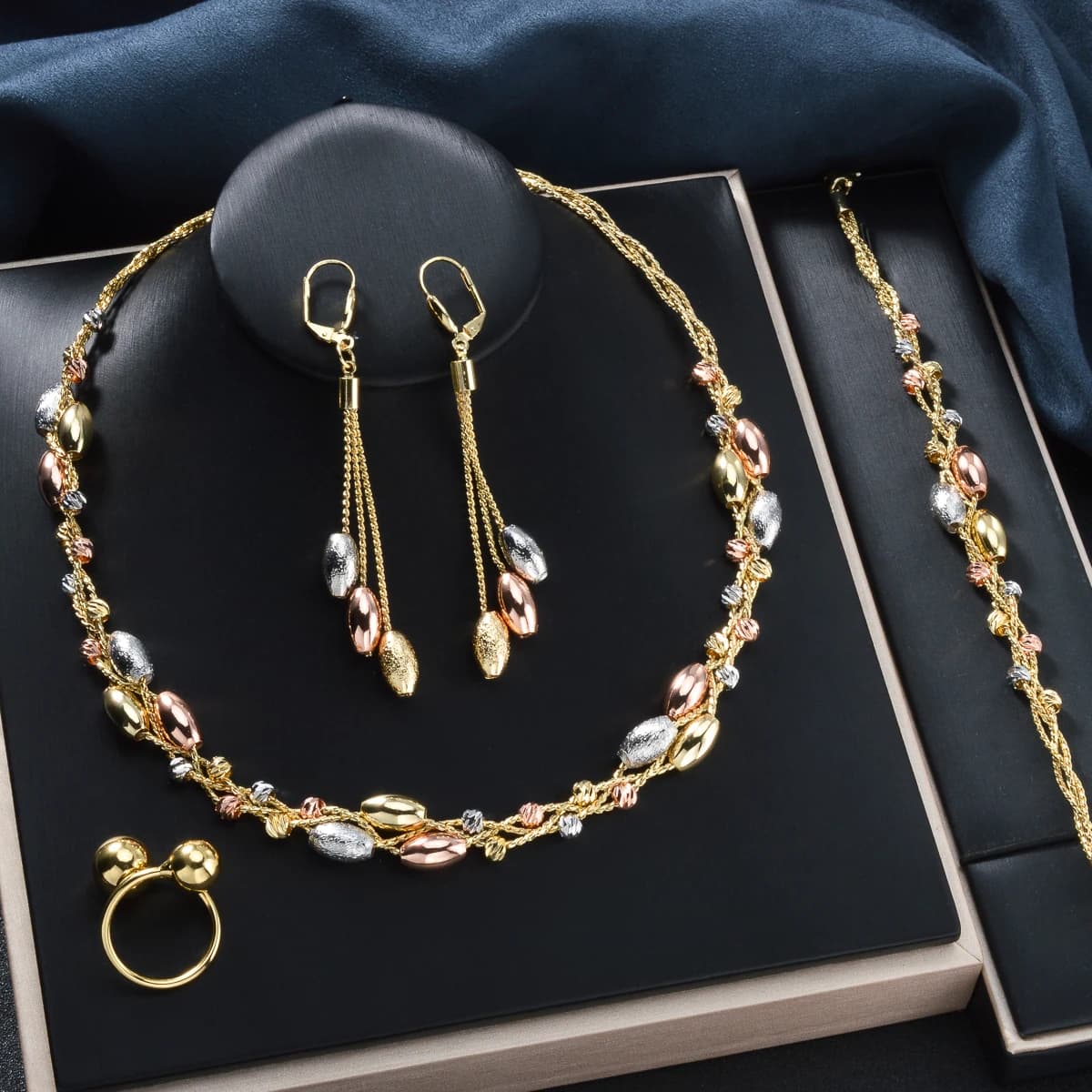Pearl Pendant 4pcs Jewelry Set Colorful Beads Necklace Bracelet Earrings Ring Bridal Wedding Set Luxury Jewelry Accessories