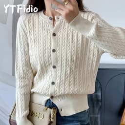 YTFidio 100% Cotton Women O-neck Twisted Flower Solid Cardigan Luxury Designer Clothing Woman Pullover Female Tops 392