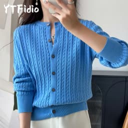 YTFidio 100% Cotton Women O-neck Twisted Flower Solid Cardigan Luxury Designer Clothing Woman Pullover Female Tops 392
