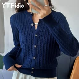 YTFidio 100% Cotton Women O-neck Twisted Flower Solid Cardigan Luxury Designer Clothing Woman Pullover Female Tops 392