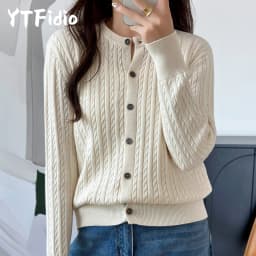 YTFidio 100% Cotton Women O-neck Twisted Flower Solid Cardigan Luxury Designer Clothing Woman Pullover Female Tops 392