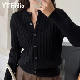 YTFidio 100% Cotton Women O-neck Twisted Flower Solid Cardigan Luxury Designer Clothing Woman Pullover Female Tops 392