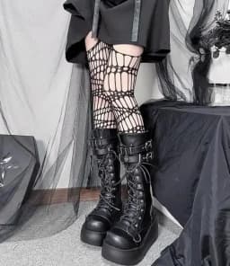 Motorcycle Boots Platform Boots for Women Wedges Knee High Black Lace Up Fashion Goth Gothic Boots Punk Shoes Girls Winter