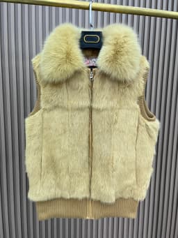 Women's Genuine Real Rabbit Fur Vest Coat Knitting Winter Fox Fur Collar Fur Jacket Casual Short Outwear Slim with Zipper
