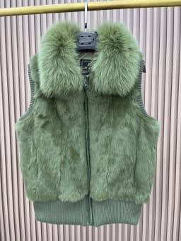 Women's Genuine Real Rabbit Fur Vest Coat Knitting Winter Fox Fur Collar Fur Jacket Casual Short Outwear Slim with Zipper