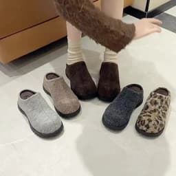 AIYUQI Women's Slippers Wear New 2025 Autumn Round Toe Flannel Closed Toe Women's Slippers Retro Platform Slippers Women