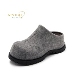 AIYUQI Women's Slippers Wear New 2025 Autumn Round Toe Flannel Closed Toe Women's Slippers Retro Platform Slippers Women
