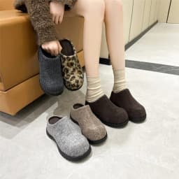 AIYUQI Women's Slippers Wear New 2025 Autumn Round Toe Flannel Closed Toe Women's Slippers Retro Platform Slippers Women