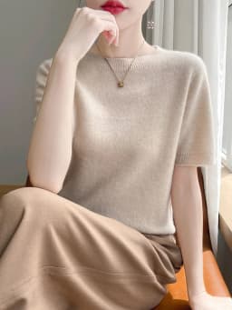 Fashion Basic Spring Summer Merino Wool Sweater O-Neck Cashmere Pullover  Solid Color Soft Short Sleeve Shirt Clothing Tops