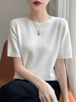 Fashion Basic Spring Summer Merino Wool Sweater O-Neck Cashmere Pullover  Solid Color Soft Short Sleeve Shirt Clothing Tops