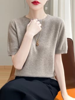Fashion Basic Spring Summer Merino Wool Sweater O-Neck Cashmere Pullover  Solid Color Soft Short Sleeve Shirt Clothing Tops