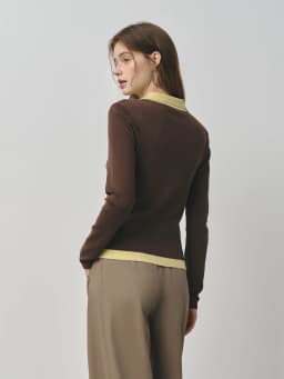 FSLE 2025 New Autumn Women's Knitted Sweater Color Block Barenia Style Fake Two-Pieces Turn Collar Vintage Cozy Cable Knit Top