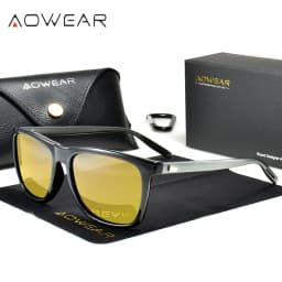 AOWEAR HD Night Vision Glasses Men Aluminium Yellow Lens Sunglasses Men Polarized Night Safe Driving Goggles Oculos Gafas De Sol