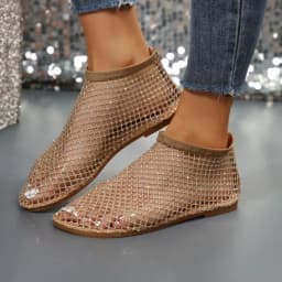 Round Toe Holiday Rhinestone Sandal Slipper Non-Slip Flat Shoes Mesh Seaside Sandals Waterproof Shiny Sexy Ankle Boot Outdoor