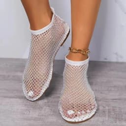 Round Toe Holiday Rhinestone Sandal Slipper Non-Slip Flat Shoes Mesh Seaside Sandals Waterproof Shiny Sexy Ankle Boot Outdoor
